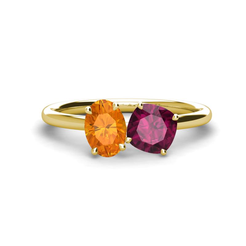 Tanya Oval Shape Citrine & Cushion Shape Rhodolite Garnet 2 Stone Duo Ring 