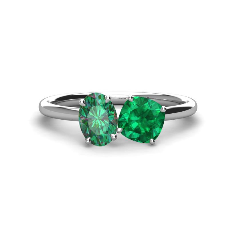 Tanya Oval Shape Lab Created Alexandrite & Cushion Shape Emerald 2 Stone Duo Ring 