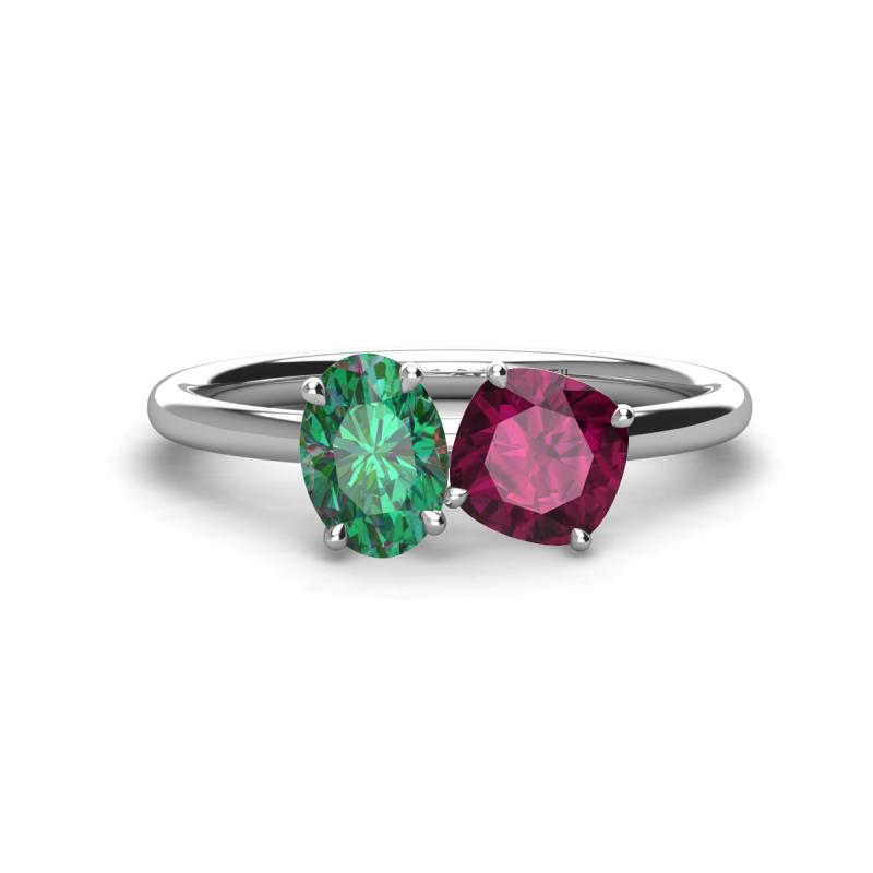 Tanya Oval Shape Lab Created Alexandrite & Cushion Shape Rhodolite Garnet 2 Stone Duo Ring 