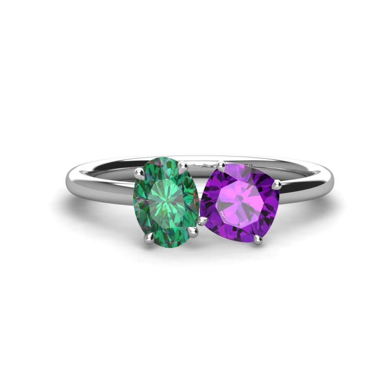 Tanya Oval Shape Lab Created Alexandrite & Cushion Shape Amethyst 2 Stone Duo Ring 