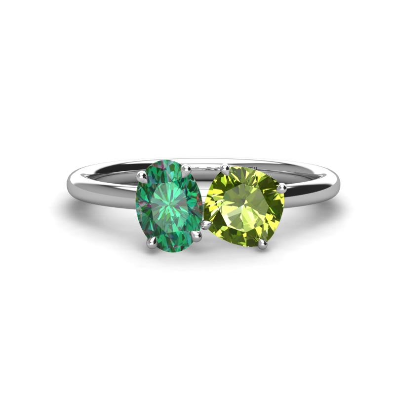 Tanya Oval Shape Lab Created Alexandrite & Cushion Shape Peridot 2 Stone Duo Ring 