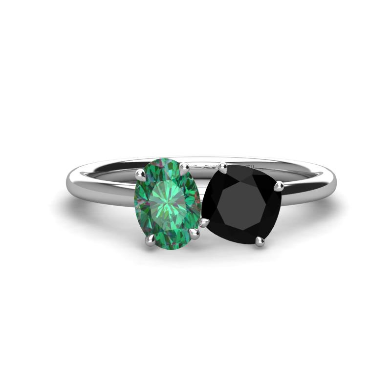 Tanya Oval Shape Lab Created Alexandrite & Cushion Shape Black Onyx 2 Stone Duo Ring 