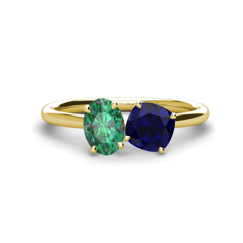 Tanya Oval Shape Lab Created Alexandrite & Cushion Shape Blue Sapphire 2 Stone Duo Ring 