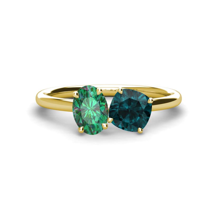 Tanya Oval Shape Lab Created Alexandrite & Cushion Shape London Blue Topaz 2 Stone Duo Ring 