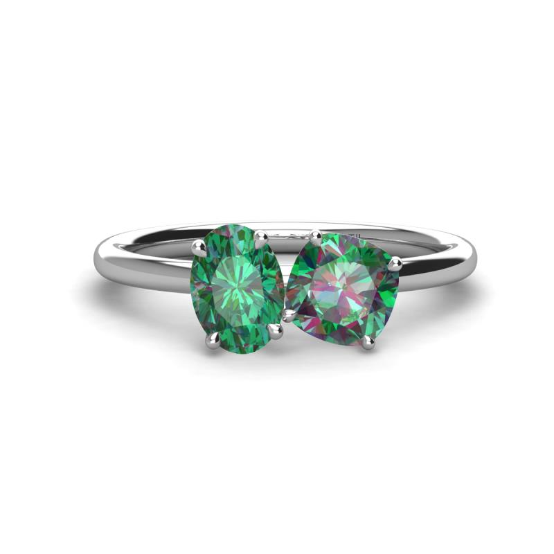 Tanya Oval & Cushion Shape Lab Created Alexandrite 2 Stone Duo Ring 