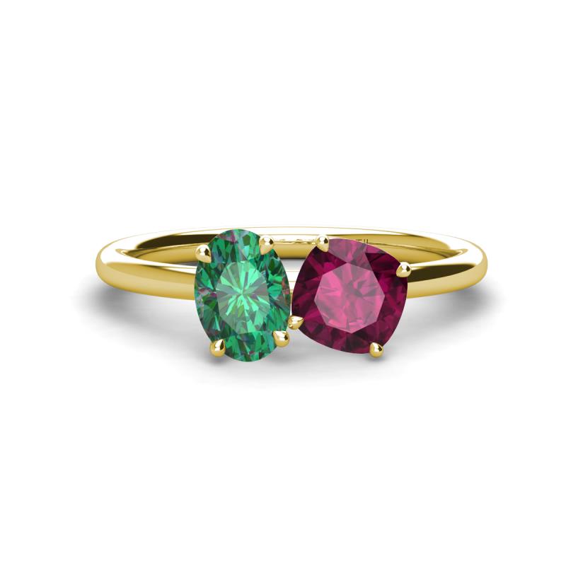 Tanya Oval Shape Lab Created Alexandrite & Cushion Shape Rhodolite Garnet 2 Stone Duo Ring 