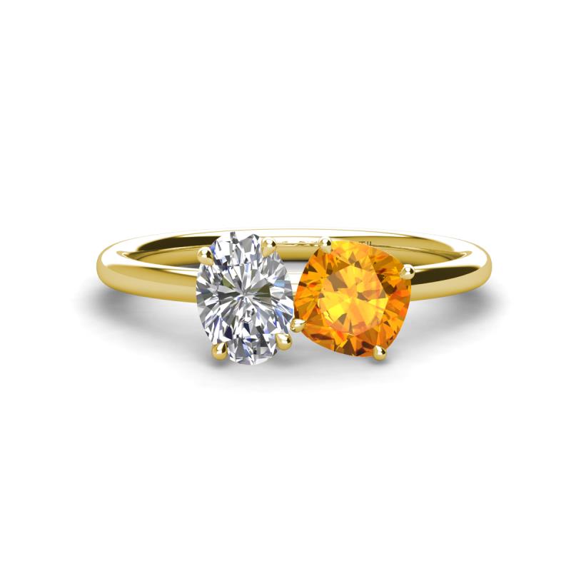 Tanya Oval Shape GIA Certified Diamond & Cushion Shape Citrine 2 Stone Duo Ring 