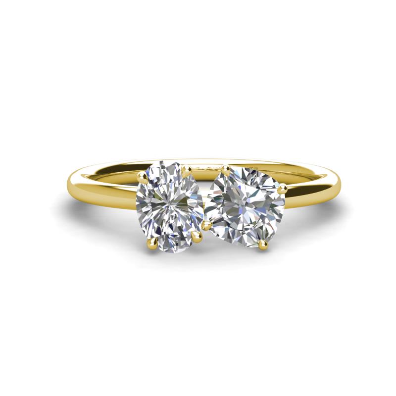 Tanya Oval Shape GIA Certified Diamond & Cushion Shape Forever Brilliant Moissanite 2 Stone Duo Ring 