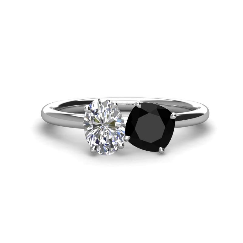 Tanya Oval Shape GIA Certified Diamond & Cushion Shape Black Onyx 2 Stone Duo Ring 