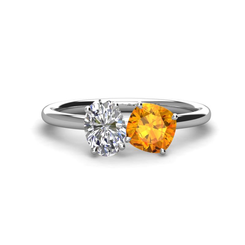 Tanya Oval Shape GIA Certified Diamond & Cushion Shape Citrine 2 Stone Duo Ring 