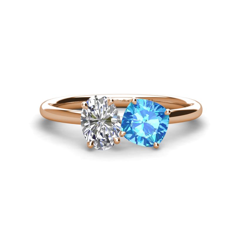 Tanya Oval Shape IGI Certified Lab Grown Diamond & Cushion Shape Blue Topaz 2 Stone Duo Ring 