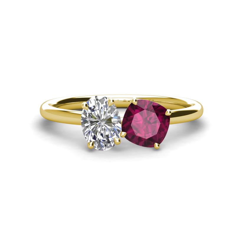 Tanya Oval Shape IGI Certified Lab Grown Diamond & Cushion Shape Rhodolite Garnet 2 Stone Duo Ring 