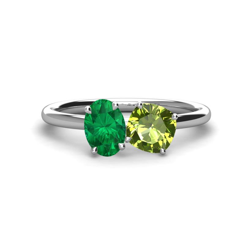 Tanya Oval Shape Emerald & Cushion Shape Peridot 2 Stone Duo Ring 