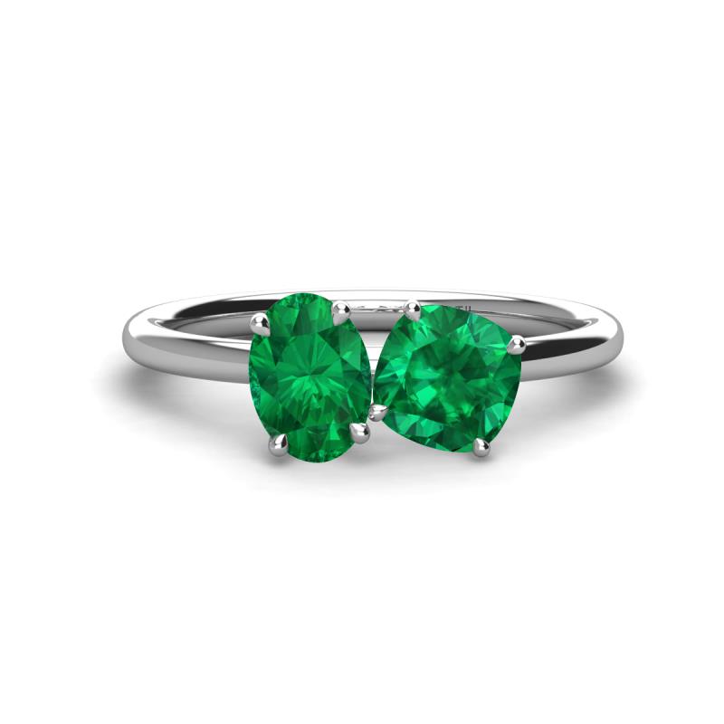 Tanya Oval & Cushion Shape Emerald 2 Stone Duo Ring 