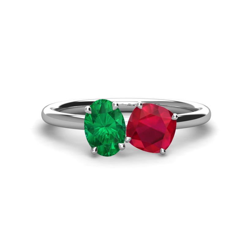 Tanya Oval Shape Emerald & Cushion Shape Ruby 2 Stone Duo Ring 