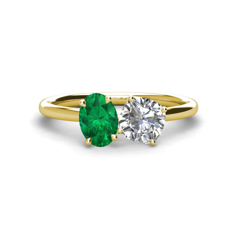 Tanya Oval Shape Emerald & Cushion Shape GIA Certified Diamond 2 Stone Duo Ring 