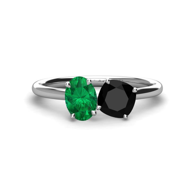 Tanya Oval Shape Emerald & Cushion Shape Black Onyx 2 Stone Duo Ring 