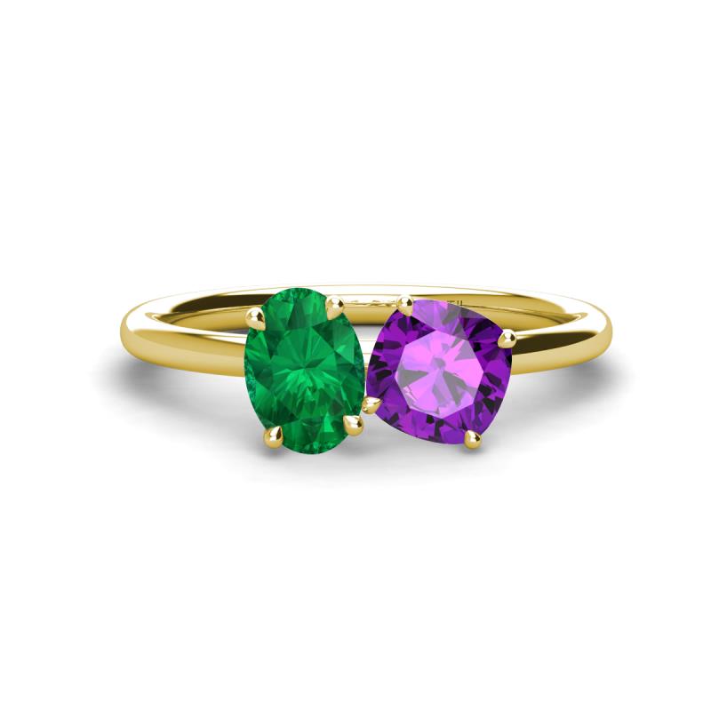 Tanya Oval Shape Emerald & Cushion Shape Amethyst 2 Stone Duo Ring 
