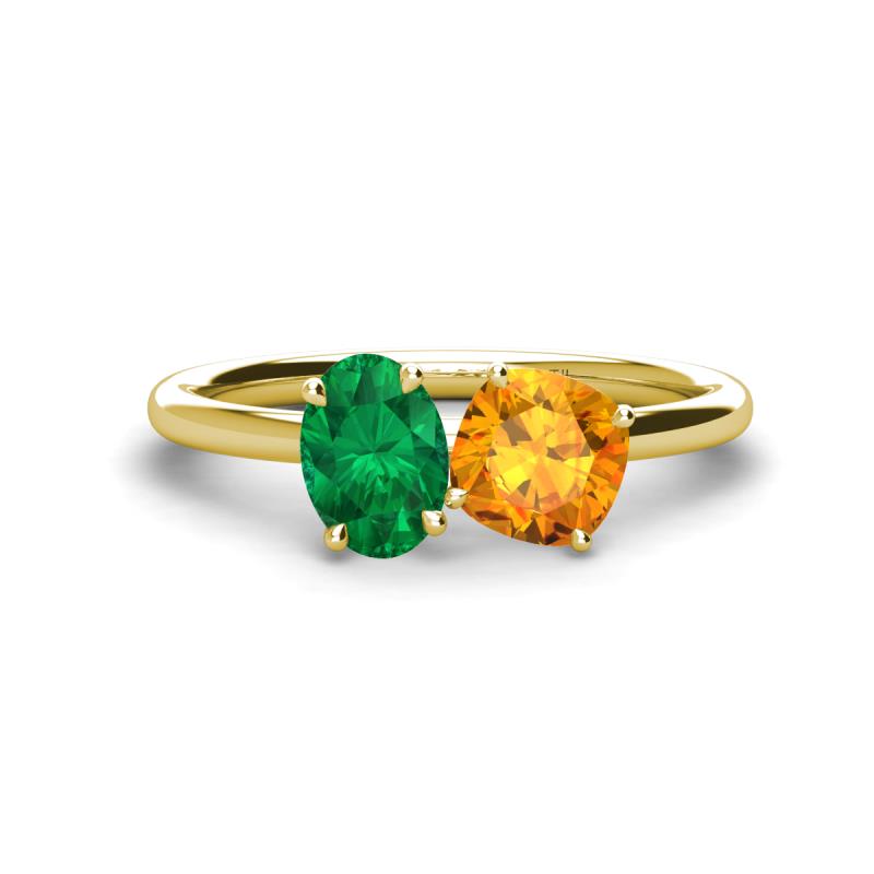 Tanya Oval Shape Emerald & Cushion Shape Citrine 2 Stone Duo Ring 