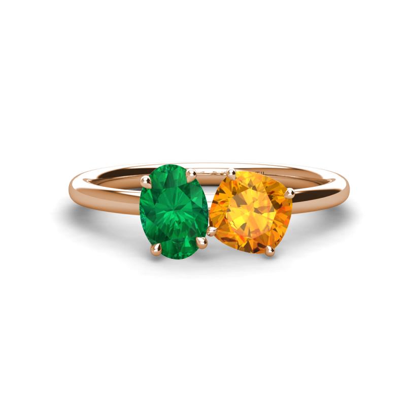 Tanya Oval Shape Emerald & Cushion Shape Citrine 2 Stone Duo Ring 