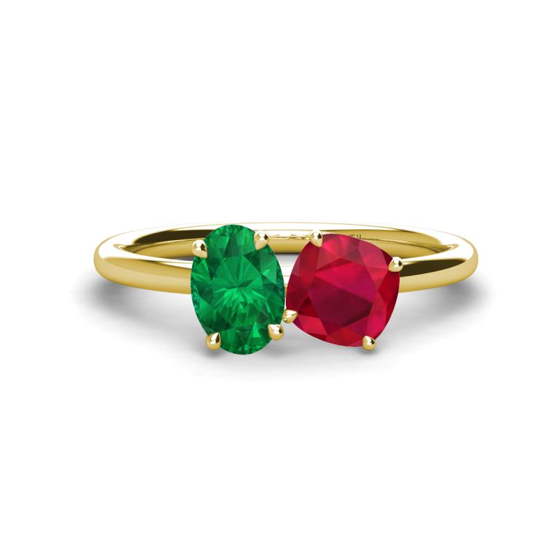 Tanya Oval Shape Emerald & Cushion Shape Ruby 2 Stone Duo Ring 