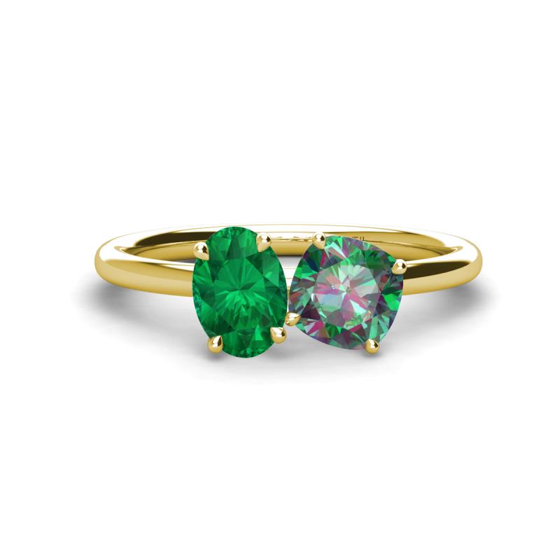Tanya Oval Shape Emerald & Cushion Shape Lab Created Alexandrite 2 Stone Duo Ring 
