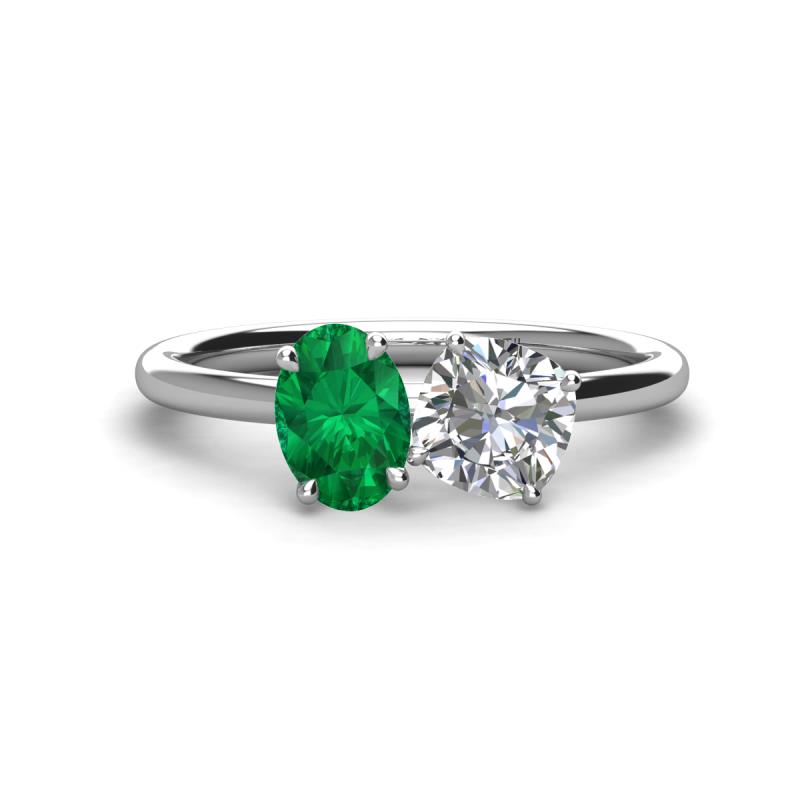 Tanya Oval Shape Emerald & Cushion Shape GIA Certified Diamond 2 Stone Duo Ring 