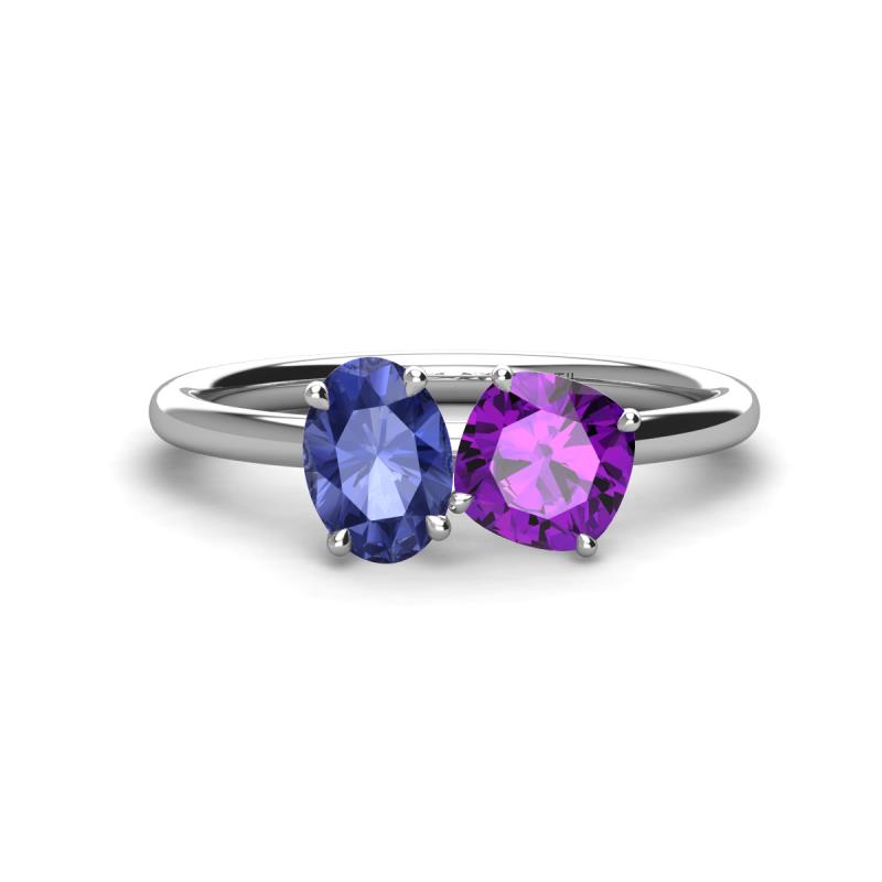 Tanya Oval Shape Iolite & Cushion Shape Amethyst 2 Stone Duo Ring 