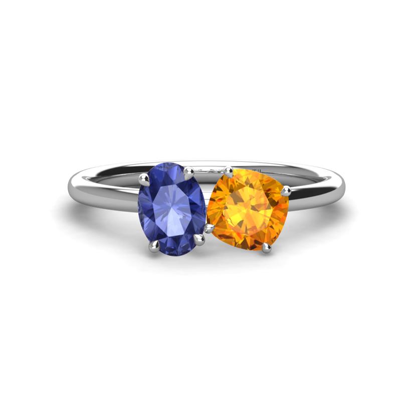 Tanya Oval Shape Iolite & Cushion Shape Citrine 2 Stone Duo Ring 