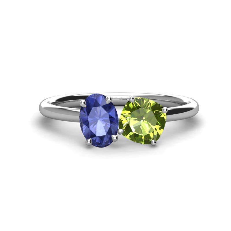 Tanya Oval Shape Iolite & Cushion Shape Peridot 2 Stone Duo Ring 