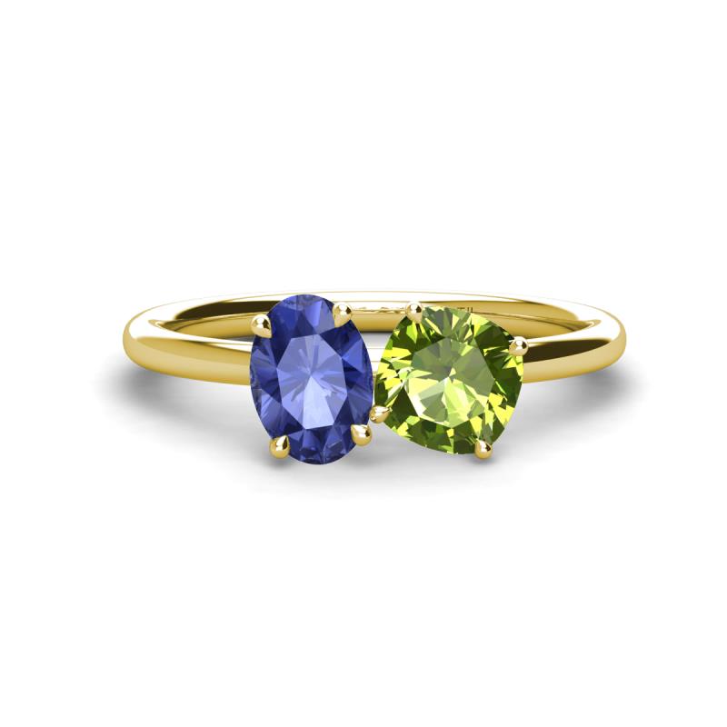 Tanya Oval Shape Iolite & Cushion Shape Peridot 2 Stone Duo Ring 