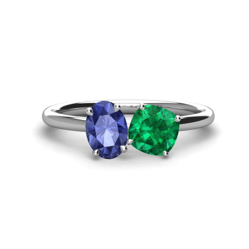 Tanya Oval Shape Iolite & Cushion Shape Emerald 2 Stone Duo Ring 