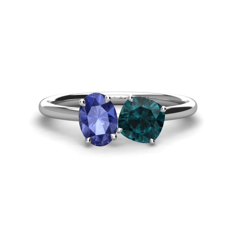 Tanya Oval Shape Iolite & Cushion Shape London Blue Topaz 2 Stone Duo Ring 