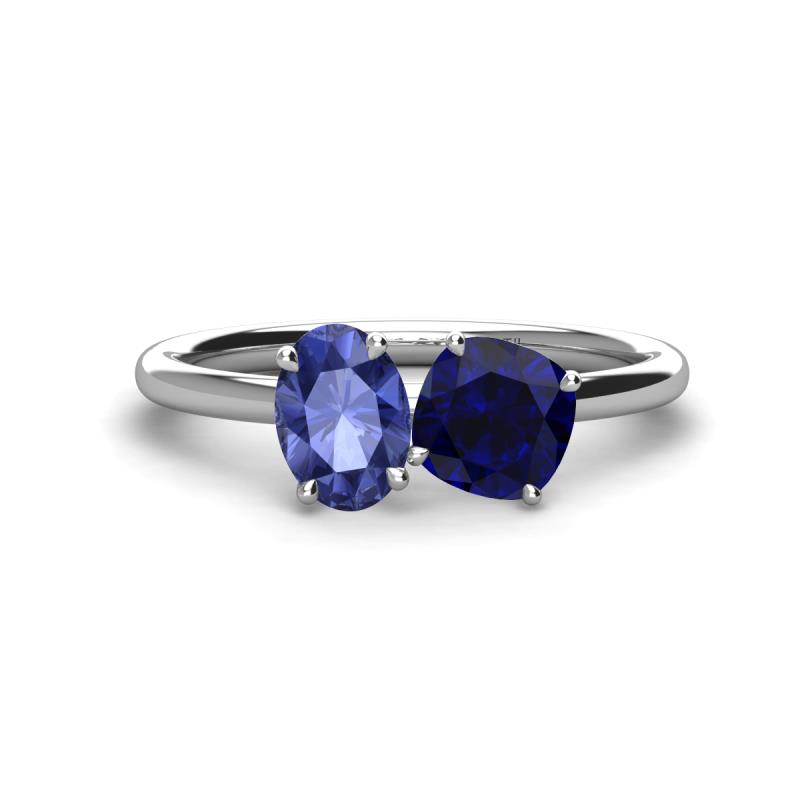 Tanya Oval Shape Iolite & Cushion Shape Blue Sapphire 2 Stone Duo Ring 