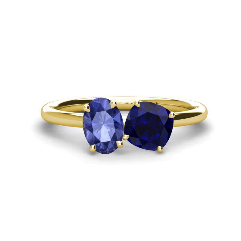 Tanya Oval Shape Iolite & Cushion Shape Blue Sapphire 2 Stone Duo Ring 