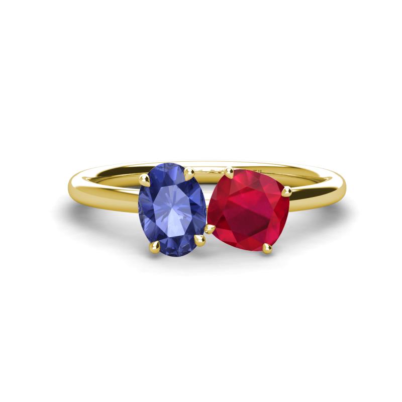 Tanya Oval Shape Iolite & Cushion Shape Ruby 2 Stone Duo Ring 