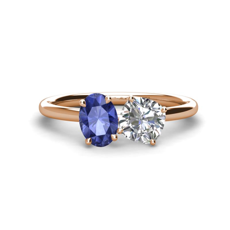 Tanya Oval Shape Iolite & Cushion Shape Forever One Moissanite 2 Stone Duo Ring 