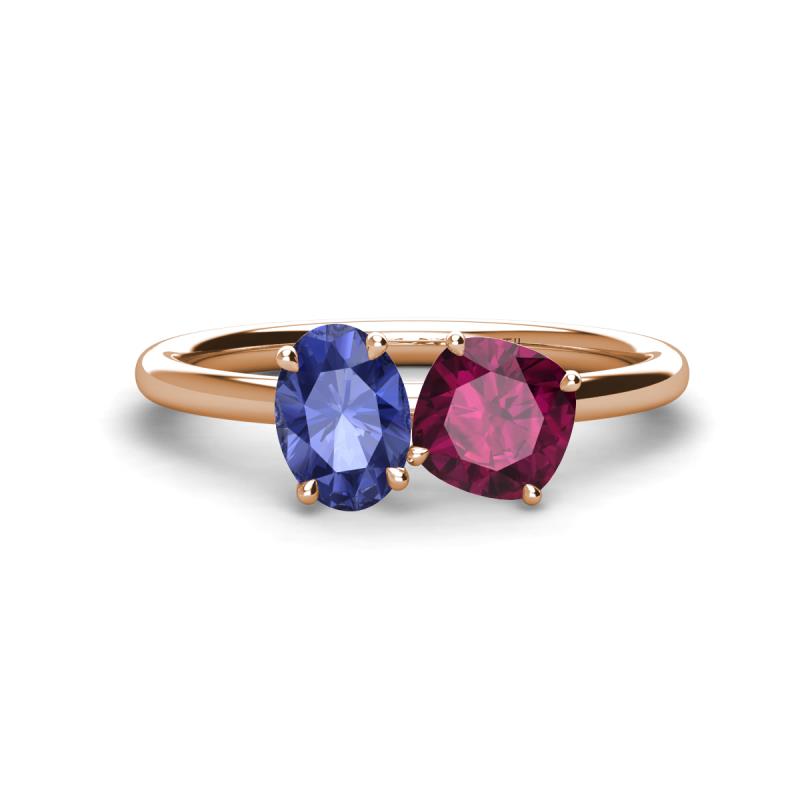 Tanya Oval Shape Iolite & Cushion Shape Rhodolite Garnet 2 Stone Duo Ring 