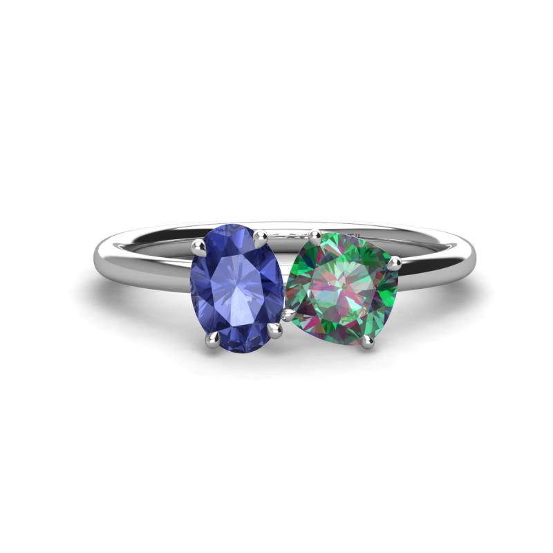 Tanya Oval Shape Iolite & Cushion Shape Lab Created Alexandrite 2 Stone Duo Ring 