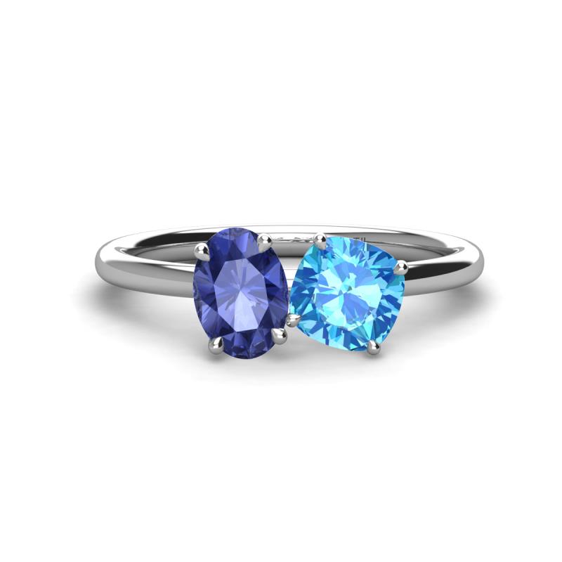 Tanya Oval Shape Iolite & Cushion Shape Blue Topaz 2 Stone Duo Ring 