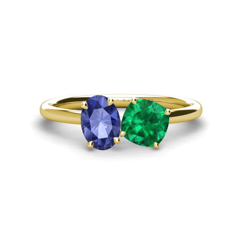 Tanya Oval Shape Iolite & Cushion Shape Emerald 2 Stone Duo Ring 