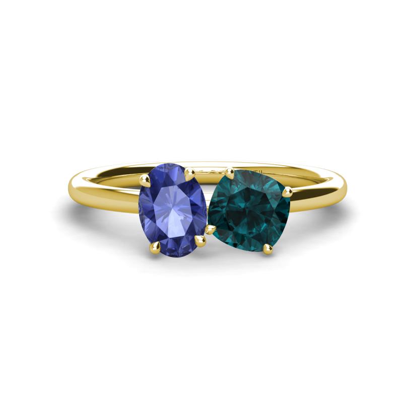 Tanya Oval Shape Iolite & Cushion Shape London Blue Topaz 2 Stone Duo Ring 