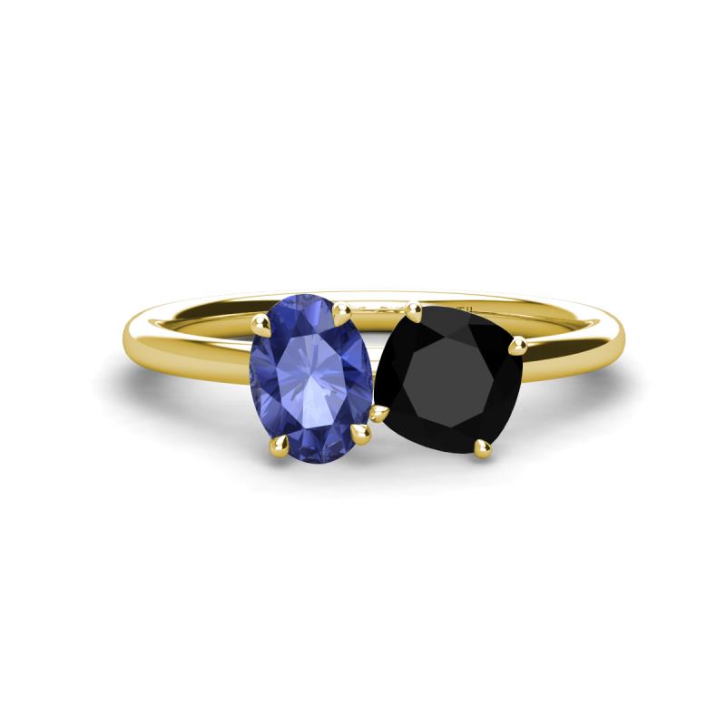 Tanya Oval Shape Iolite & Cushion Shape Black Onyx 2 Stone Duo Ring 