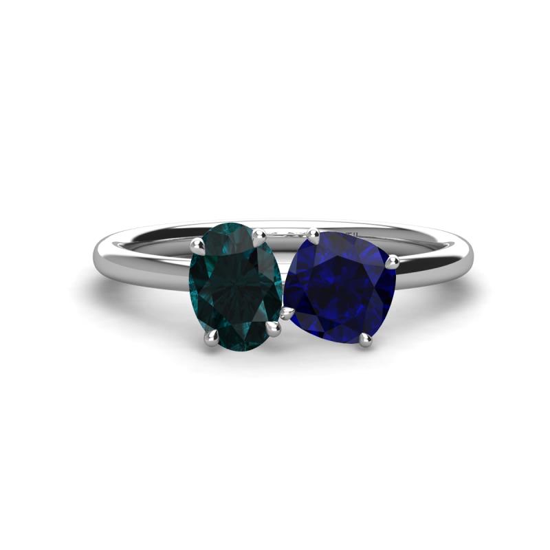 Tanya Oval Shape London Blue Topaz & Cushion Shape Blue Sapphire 2 Stone Duo Ring 
