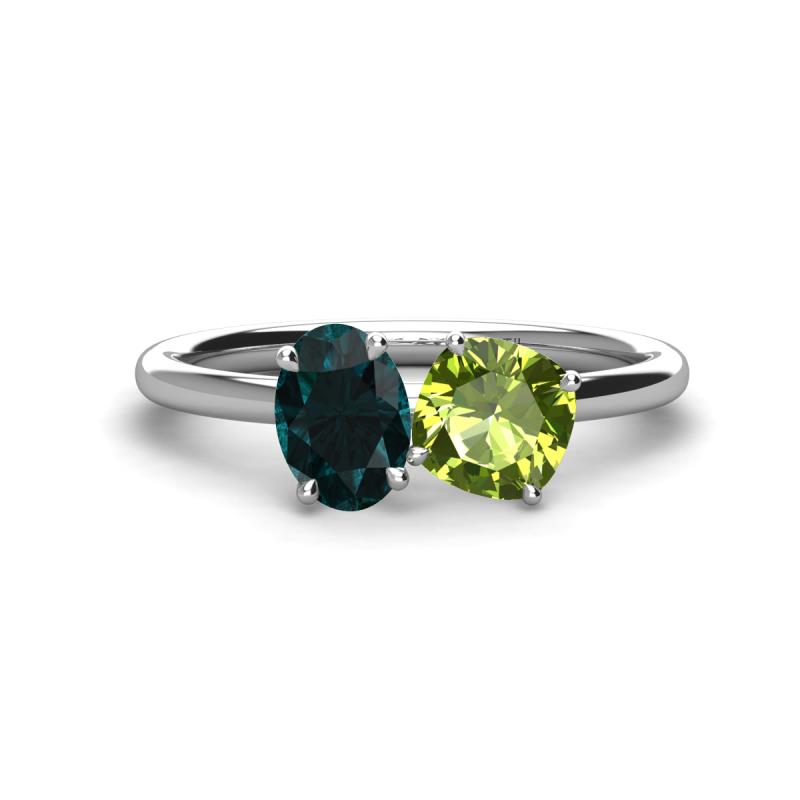 Tanya Oval Shape London Blue Topaz & Cushion Shape Peridot 2 Stone Duo Ring 