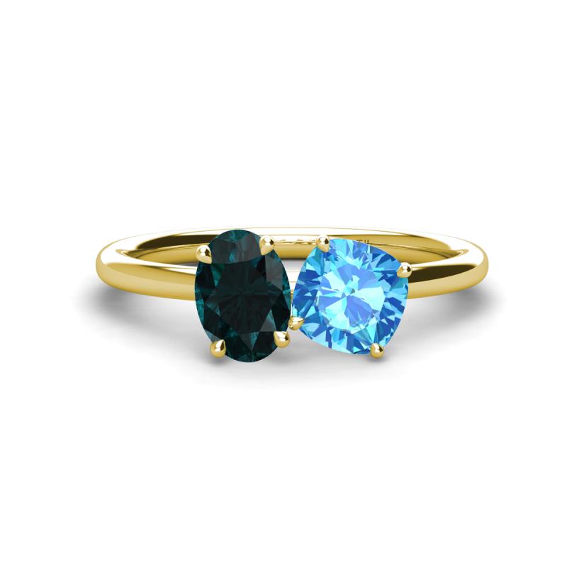 Tanya Oval Shape London Blue Topaz & Cushion Shape Blue Topaz 2 Stone Duo Ring 