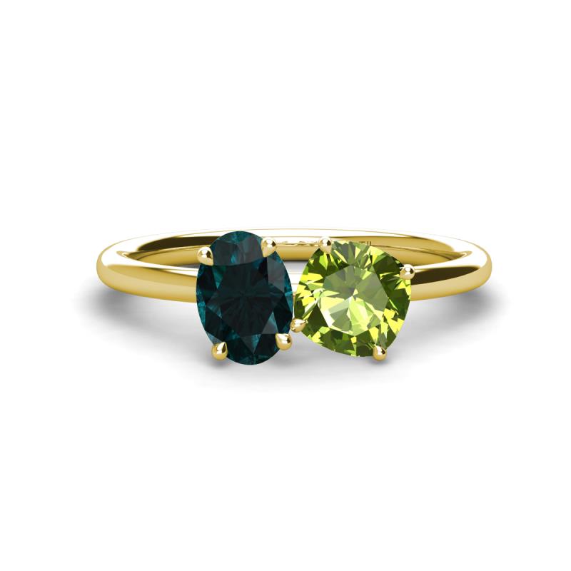 Tanya Oval Shape London Blue Topaz & Cushion Shape Peridot 2 Stone Duo Ring 