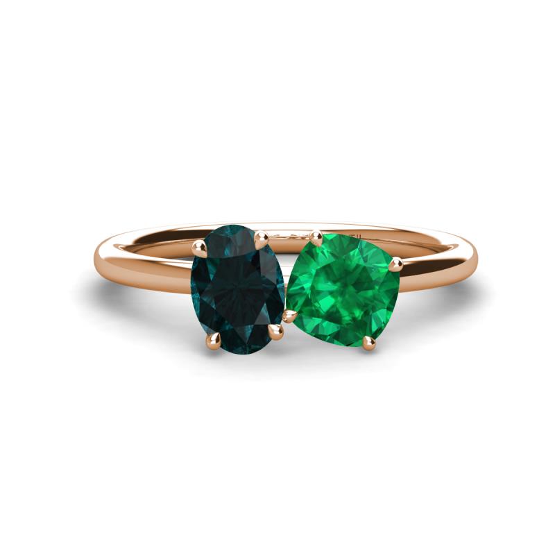 Tanya Oval Shape London Blue Topaz & Cushion Shape Emerald 2 Stone Duo Ring 