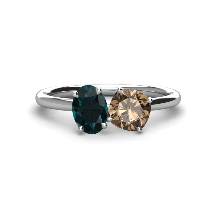 Tanya Oval Shape London Blue Topaz & Cushion Shape Smoky Quartz 2 Stone Duo Ring 