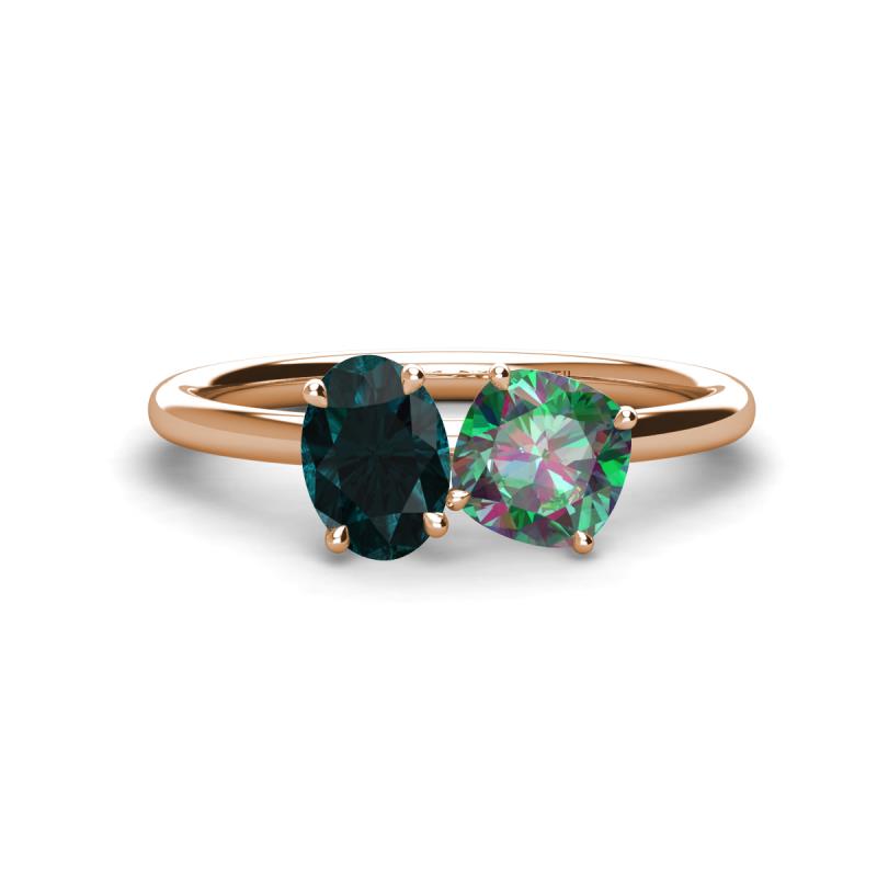 Tanya Oval Shape London Blue Topaz & Cushion Shape Lab Created Alexandrite 2 Stone Duo Ring 